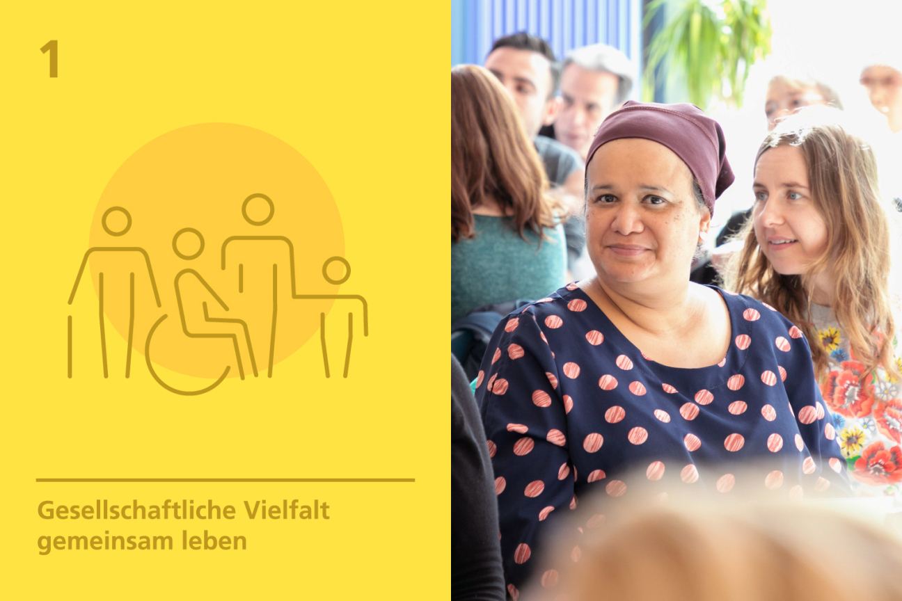 Icon und Bild Leitlinie 1, Bild © Grafik: Andrea Döbler, Julia Sing / Foto: Giulia Iannicelli